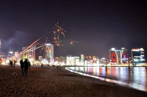 Firework on Haeundae Beach, Busan Stock Photos