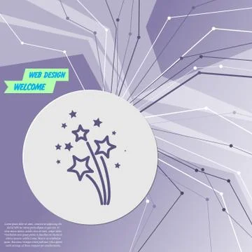 Firework icon on purple abstract modern background. The lines in all directio Stock Illustration