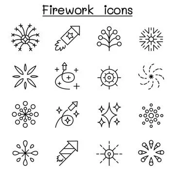 Firework icon set in thin line style Illustrazione stock