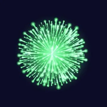 Firework isolated. Beautiful green firework on dark sky background. Bright de Stock Illustration