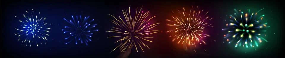 Firework light effects set on black Stock Illustration