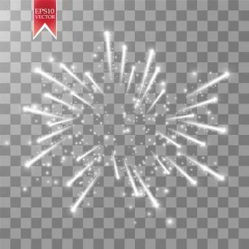 Firework lights effect with glowing stars in sky isolated on transparent Stock Illustration