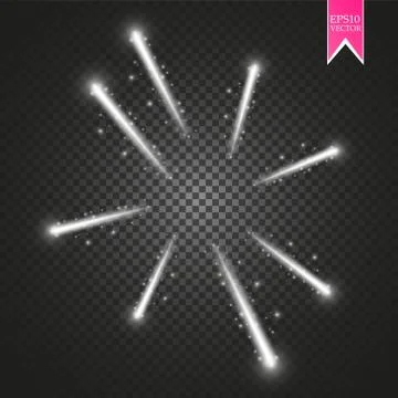 Firework lights effect with glowing stars in sky isolated on transparent Stock Illustration
