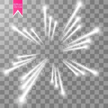 Firework lights effect with glowing stars in sky isolated on transparent Stock Illustration