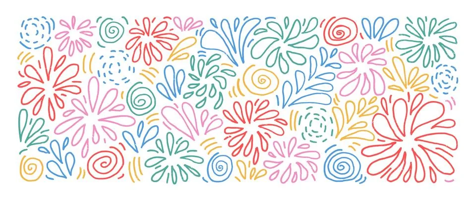 Firework line hand drawn n set. Party colorful firecrackers and splashes in Stock Illustration