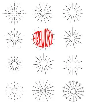 Firework line icon set, happy new year firework Stock Illustration
