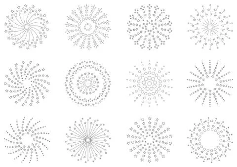 Firework line icon set Stock Illustration