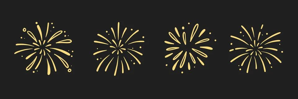 Firework new year set. Doodle firework sparkles for New Year celebration, golden Stock Illustration