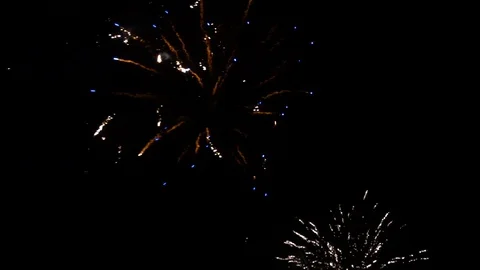 Firework at New Years evening. Slow motion with different colorful Stock Footage 101157530