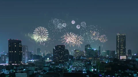 Firework at night in a city Stock Footage 236743641