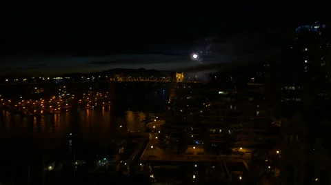 Firework with night city landscape view Stock Footage 63376070