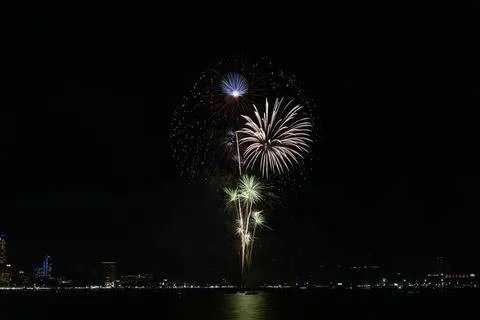 Firework, night, light, celebration, party, holiday, sky, festival, city, c.. Stock Photos