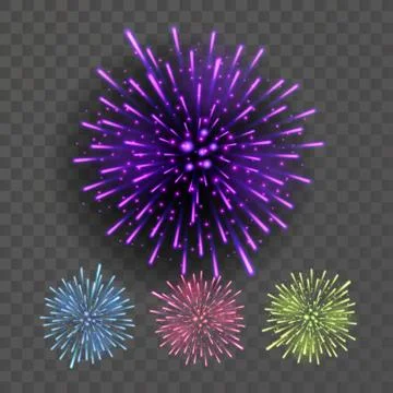 Firework . Night Sky Design Salute Effect. Isolated On Background Realistic Stock Illustration