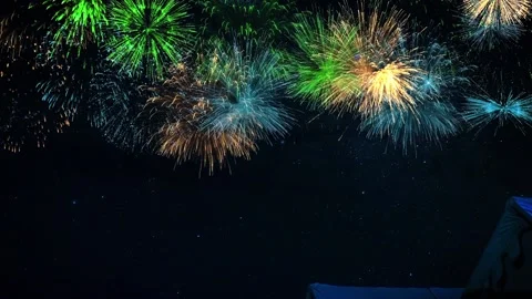 Firework Night Sky Multicolored Explosions Celebration Loop Stock Footage 218219426