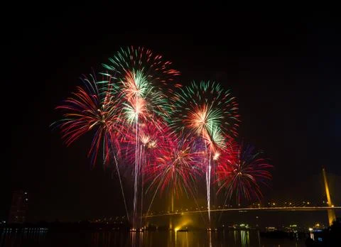 Firework in night sky Foto stock