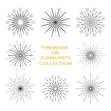 Firework or sunbursts black lines. Vector vintage light explosion rays. Abstract Stock Illustration