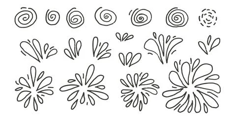 Firework outline hand drawn set. Party firecrackers and splashes in doodle style Stock Illustration