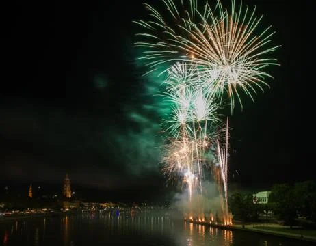Firework over the main river Stock Photos
