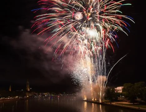 Firework over the main river Stock Photos