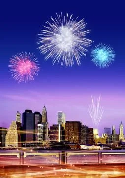 Firework over new york Stock Photos