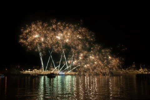 Firework over the water Stock Photos