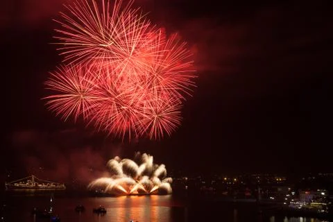 Firework over the water Stock Photos