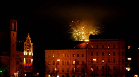 Firework in Prague, Hogmany Stock Footage 62338495