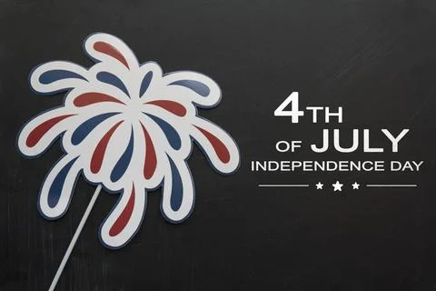 Firework props on blackboard with the text 4th of July,Independence day Foto stock