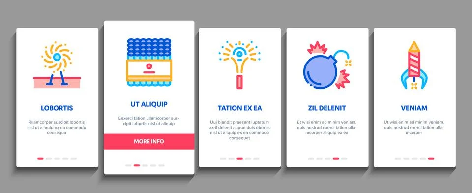 Firework Pyrotechnic Onboarding Elements Icons Set Vector Stock Illustration