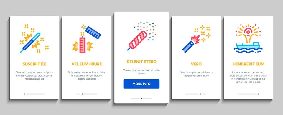 Firework Pyrotechnic Onboarding Elements Icons Set Vector Stock Illustration