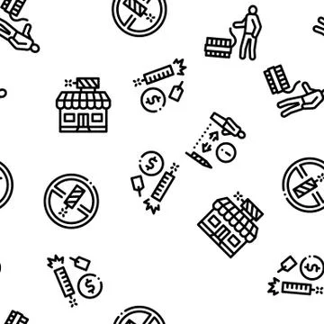 Firework Pyrotechnic Seamless Pattern Vector Illustrazione stock