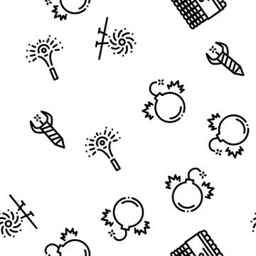 Firework Pyrotechnic Seamless Pattern Vector Stock Illustration