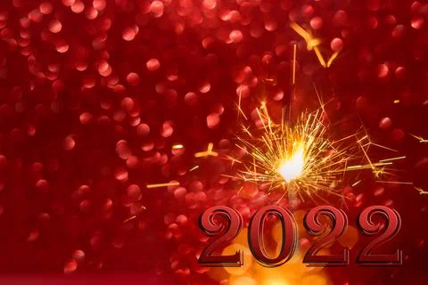 Firework on red bokeh Lights and space for text.Abstract background Stock Photos