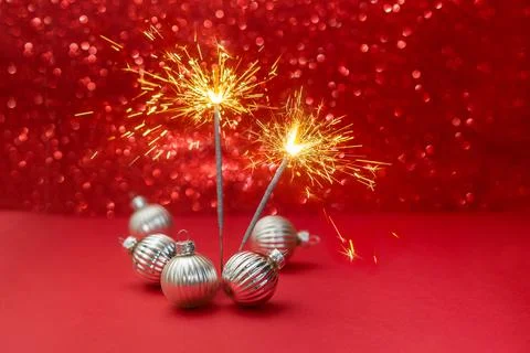 Firework on red bokeh Lights and space for text.Abstract background Stock Photos