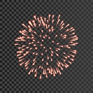Firework red bursting isolated transparent background. Beautiful night fire,  Illustrazione stock