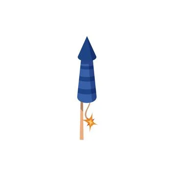 Firework rocket blue petard with a lit fuse, vector cartoon firecracker launch Stock Illustration