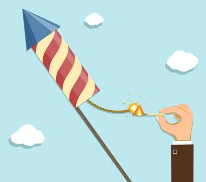 Firework rocket with burning wicks Stock Illustration