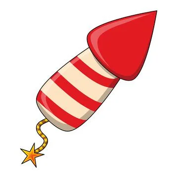 Firework rocket cartoon icon. Red stripes petard symbol for New year design.  Stock Illustration