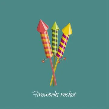 Firework rocket in cartoon style. Item for birthday, christmas or celebrates Stock Illustration