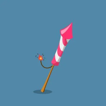 Firework rocket in cartoon style. Pink petard for festival. Isolated image Stock Illustration