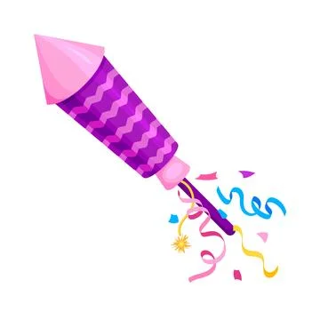 Firework rocket confetti salute petard purple flat Stock Illustration