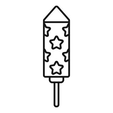 Firework rocket exploding with stars icon thin line vector Stock Illustration