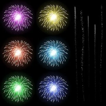 Firework Rocket Explosion Template with Rocket Tails - Set Stock Illustration