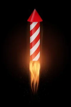 Firework rocket with flame flies up Stock Illustration