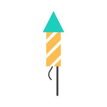 Firework rocket flat line icon isolated on white Stock Illustration