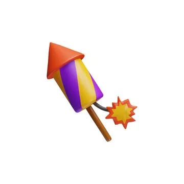 Firework rocket petard with burning wick 3D cartoon plastic vector, volume .. Stock Illustration