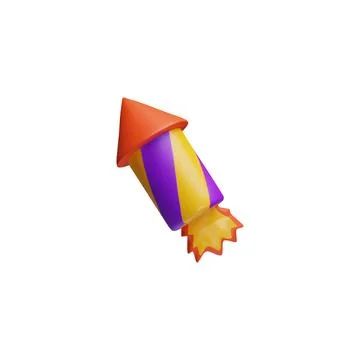 Firework rocket petard with burning wick. Vector 3D cartoon plastic style ico Stock Illustration