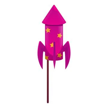 Firework rocket petard with wick stick cartoon vector, pink firecracker Stock Illustration