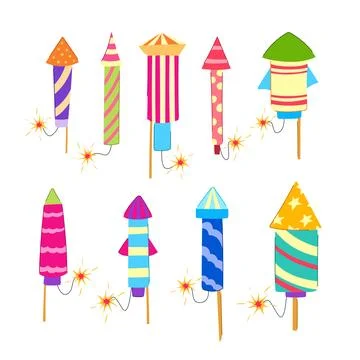 Firework rocket set cartoon vector illustration Illustrazione stock