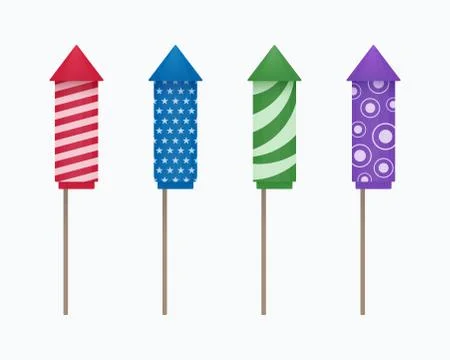 Firework Rockets Icon Set Stock Illustration
